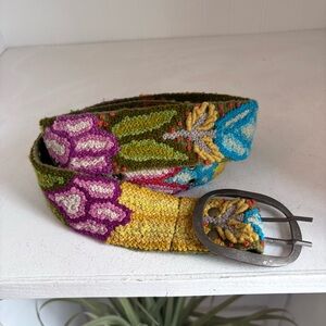 Jenny Krauss Folklorica Floral Embroidered Wool Belt, Olive L